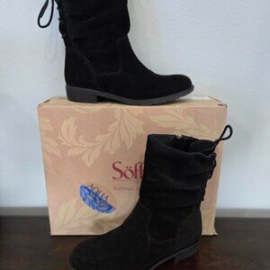 Sofft Sharnell Low Waterproof Suede Lace Up Back Zip Boots Black Size 9